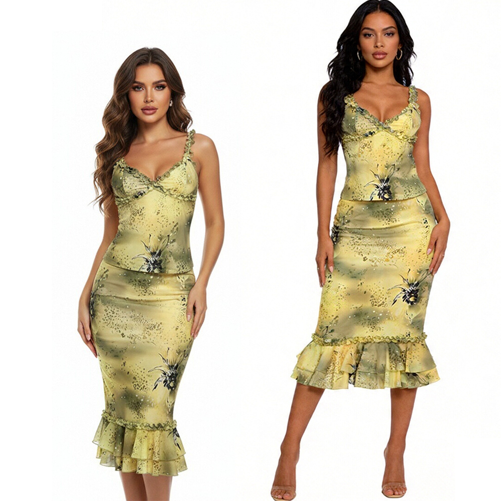 Tweedelig damespak met bloemen - Midi Skirt Floral recensie en prijs