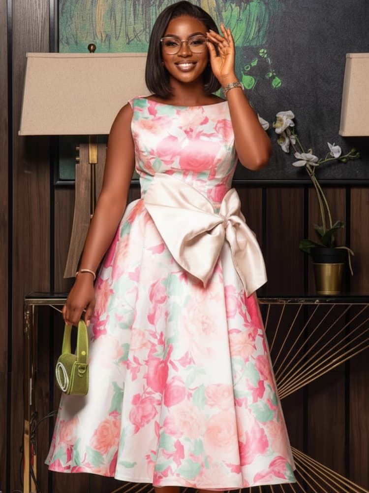 Plus Size Ronde Hals Mouwloze  - Midi Skirt Floral recensie en prijs