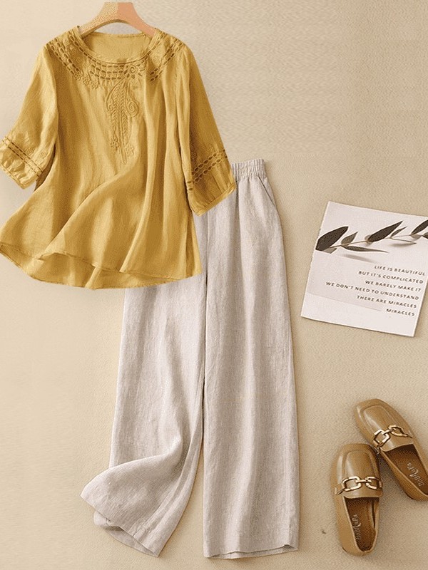 Luxe katoenen linnen set dames - Linen Pant Wide recensie en prijs